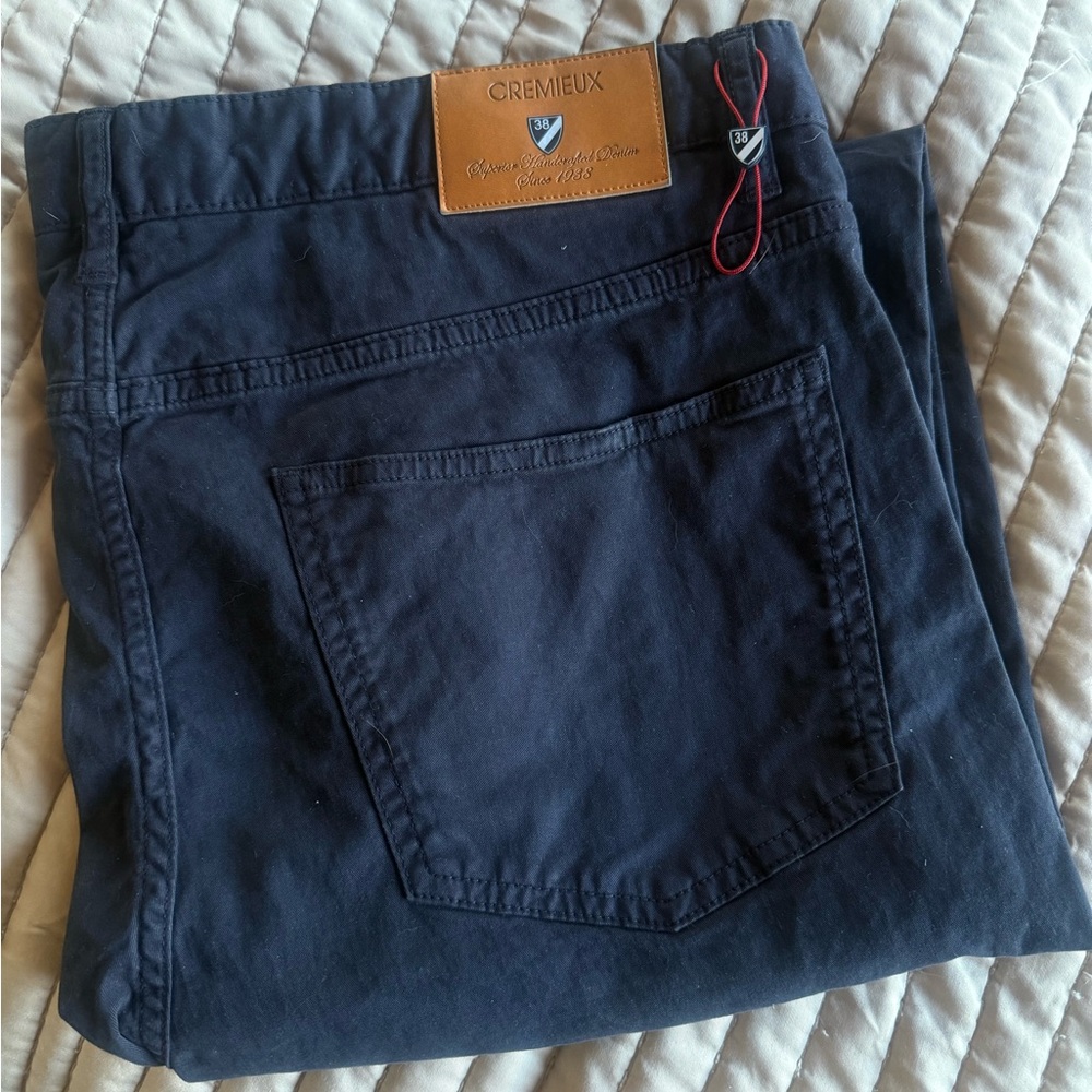 Daniel Cremieux Men's Dark Navy Slim Jeans with Tan Leather Patch